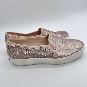 Keds Triple Decker Shoes Women's 8 Pink Silver Sequins Slip On Platform Sneakers